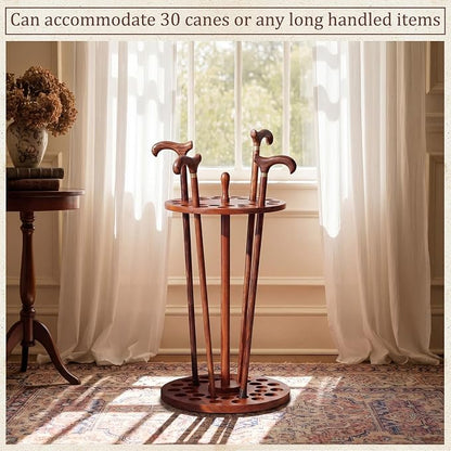 Leinuosen Rustic Wooden Walking Cane Stand Rack for 30 Canes, 27.5 Inch Tall Vintage Display Cane Holder Stand for Walking Sticks, Umbrellas, Antique Brown Home Entrance Decoratiion