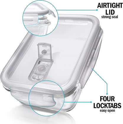 Igluu Meal Prep Glass Containers with Air Vent Lids (5 Pack+Extra Lid) – Airtight & BPA-Free – Oven, Microwave, Freezer and Dishwasher Safe – 28oz – Durable Borosilicate Glass