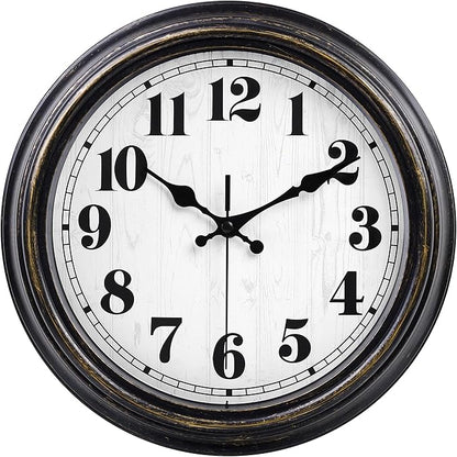 45MinST 12 Inches Retro Wall Clock, Silent Non Ticking Battery Operated Movement, Decor for Home/Wall Decor, Easy to Read, Decorate for Bedroom Living Room Office(Balck Gold)