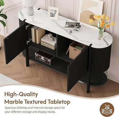 Console Table with Storage, Fluted Entryway Table with 2 Doors and Open Shelf, Long Sofa Table Behind Couch for Living Room, Hallway (Black)