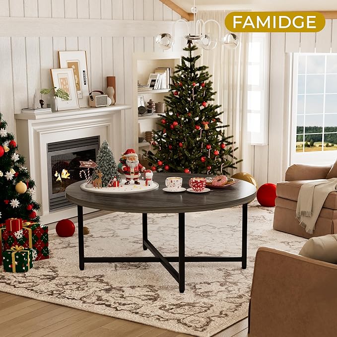 Round Coffee Table, 31.5" Coffee Tables for Living Room, Large Coffee Table Round for Indoor & Outdoor Use, Office, Patio or Garden, Large Gray(31.5" D x 17.7" H)