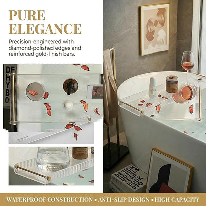 Bathtub Caddy Tray for Luxury Bathroom Bath tub Table Caddy Tray Shelf for Shower with Gold Handles fits All bathtubs