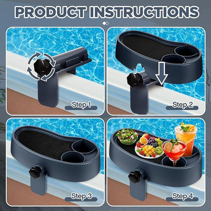 Geelin 2 Pcs Hot Tub Table Tray, Adjustable Aboveground Bathtub Tray with 2 Cup Holder, Between 2'' to 7.5'' Nonslip Hot Tub Accessories Shelf Drinks Snacks Phone Holder for Spa Bathtub (Dark Gray)