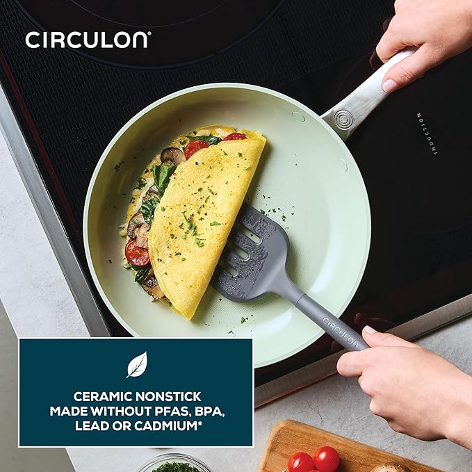 Circulon Halo with LaserDefense Ceramic Nonstick Cookware Set, 11-Piece Pots and Pans Set, Sage