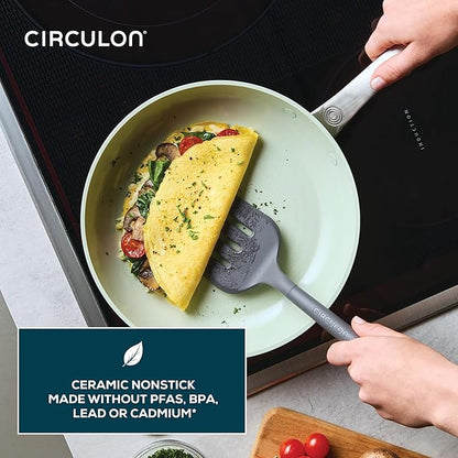 Circulon Halo with LaserDefense Ceramic Nonstick Cookware Set, 11-Piece Pots and Pans Set, Sage