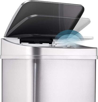 Ninestars Automatic Touchless Motion Sensor Rectangular Trash Can 13.2 Gallons, 50L, Silver, 13 Gal. 50 L, Silver Trim