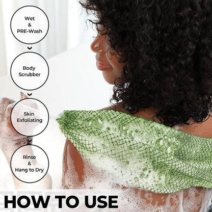 African Net Sponge Authentic -2 Pieces Exfoliating Scrubber for All Skin Types - Bath Washcloth Back Scrub for Shower - Body Exfoliator Sponge for Face & Body Care (Olive Green & Seawave)