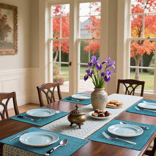 Homaxy Cloths Placemats for Dining Table Set of 6, Heat Resistant Washable Cotton Linen Blend Table Mats, Easy to Clean Place Mats for Indoor Outdoor Party Kitchen Decoration, 13" x 19", Teal
