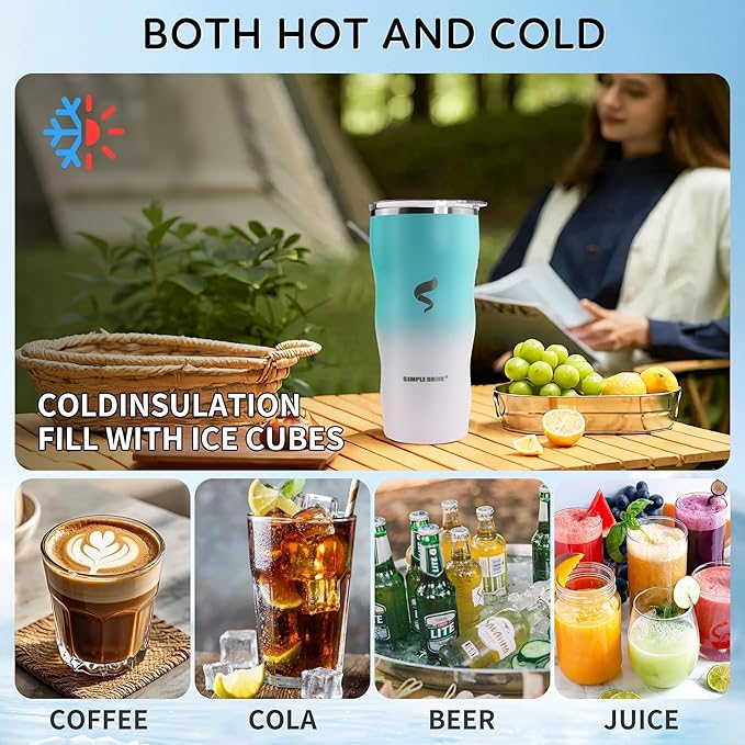 20Oz Insulated Tumbler With Straw And Lid, Stainless Steel Coffee Cup, Double Wall Vacuum Travel Mug,Spill proof Iced Coffee Tumbler,Outside Use,White Blue Tumbler