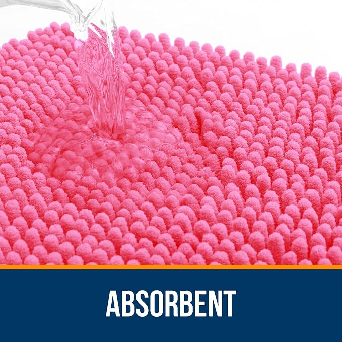 OLANLY Toilet Rugs U-Shaped 20x20, Extra Soft Absorbent Chenille Contour Bathroom Rugs for Toilet, Dry Quickly, Machine Washable, Non-Slip Bath Mat, Hot Pink