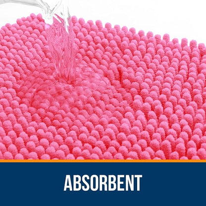OLANLY Large Bathroom Rugs 47x32, Extra Soft Absorbent Chenille Bath Rugs, Rubber Backing Quick Dry, Machine Washable Bath Mats for Bathroom Floor, Tub and Shower, Home Decor Accessories, Hot Pink
