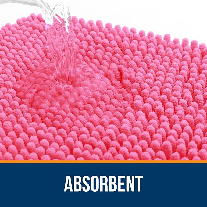 OLANLY Bathroom Rugs 35x24, Extra Soft Absorbent Chenille Bath Rugs, Rubber Backing Quick Dry, Machine Washable Bath Mats for Bathroom Floor, Tub and Shower, Home Decor Accessories, Hot Pink
