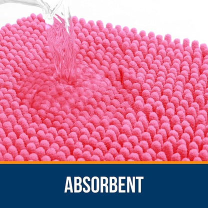 OLANLY Bathroom Rugs 35x24, Extra Soft Absorbent Chenille Bath Rugs, Rubber Backing Quick Dry, Machine Washable Bath Mats for Bathroom Floor, Tub and Shower, Home Decor Accessories, Hot Pink