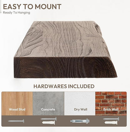 Marsmiles 48 inch Floating Shelves for Wall Elm Wood Live Edge Shelves Wall Mounted|Rustic Long Floating Shelves with Invisible Bracket for Bathroom Living Room Kitchen|Walnut, 1 Pack