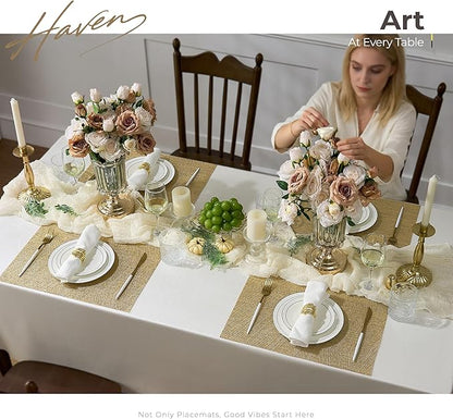 Leetaltree Gold Placemats Set of 8 - Heat Resistant Non-Slip Place mats for Dining Table, Washable Durable PVC Vinyl Woven Table Mats(Luxury Gold, 8)