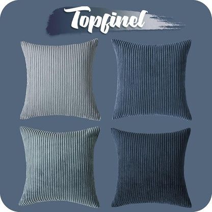 Topfinel Navy Blue Euro Shams Decorative Throw Pillow Covers 26x26 Inch Set of 4,Soft Corduroy Striped Gradient Color Large Cushion Cover for Beach,Patio,Balcony,Living Room,Summer Home Decor
