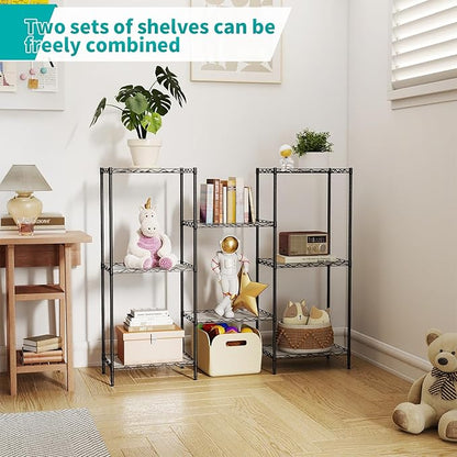 BestOffice | 4-Tier Wire Storage Shelves | 12"D x 18"W x 44"H | Black | with Adjustable Racks PP Liners | Compact Metal Shelf, Holds Upto 600 lbs | Ideal for Kitchens Closets Bathrooms Small Corners