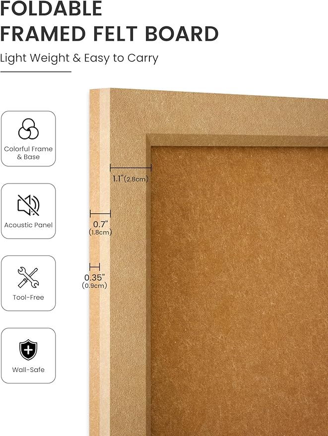 Fluxynara Cork Board Alternative, Felt Bulletin Board 36" x 24" Mustard Yellow Frame with 24 Adhesive Tabs, Pin Board for Home Office, Classroom, Entryway, Kitchen Wall Decor—Sunset Yellow