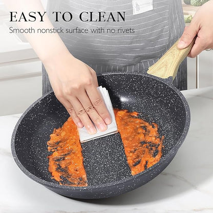 GiPP Nonstick Frying Pan Skillet with Lid - 8" Grey Granite Non Stick Pans, Omelette Pan with Heat-Resistant Handle, Compatible with All Stovetops, PFOA Free
