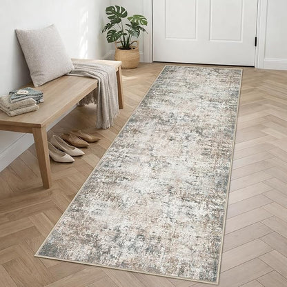 2.6'x8' Runner Rug Washable Rug;Modern Abstract Soft Thin Runner Rug Brown Grey