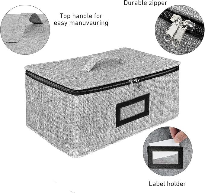 HURZMORO Cup and Mug Storage Box with Dividers – Stackable Hard Shell Organizer with Zipper Lid and Handles, Holds 6 Coffee Mugs or Tea Cups, Ideal for Moving and Packing(Grey)