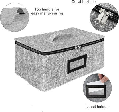 HURZMORO Cup and Mug Storage Box with Dividers – Stackable Hard Shell Organizer with Zipper Lid and Handles, Holds 6 Coffee Mugs or Tea Cups, Ideal for Moving and Packing(Grey)