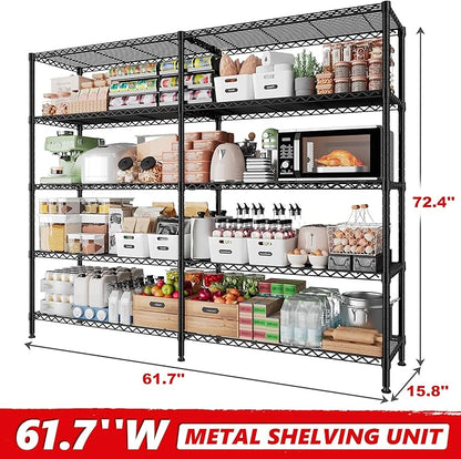 5 Tier Storage Shelves Metal Shelving Unit Load 1500LBS,Adjustable Wire Shelving Pantry Shelves for Storage,Kitchen Shelves Storage Rack for Commercial Garage Shelving Heavy Duty,61.7"W*72.4"H*15.8"D