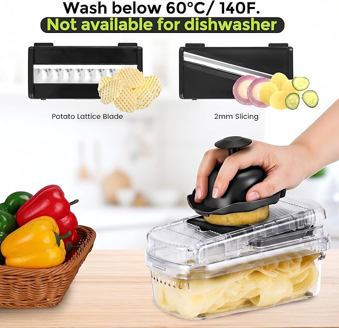 Vegetable Chopper,12-in-1 Multifunctional Food Chopper,Professional Onion Chopper with 7 Blades,Vegetable Cutter with Container for Salad,Potato,Carrot,and Garlic Essential Kitchen Tool (transparent)