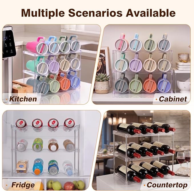 Large Compartment Water Bottle Organizer, Stackable Water Bottle Holder for Stanley 40 oz Tumbler, Clear Tumbler Organizer for Cabinet, Kitchen Pantry or Countertop, 3 Pack (3 Pack)