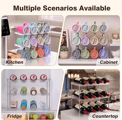 Large Compartment Water Bottle Organizer, Stackable Water Bottle Holder for Stanley 40 oz Tumbler, Clear Tumbler Organizer for Cabinet, Kitchen Pantry or Countertop, 3 Pack (3 Pack)