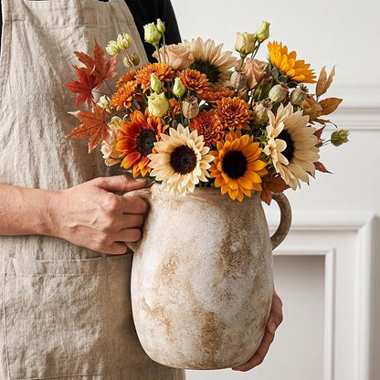 Ceramic Flower Vase with Handles, 7.9in Farmhouse Table Rustic Vases, Waterproof Pottery Clay, Flower Terracotta Vases for Home Decor, Living Room,Table, Handcrafted (Terracotta)