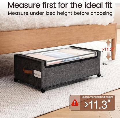 Yecaye 95 L Under Bed Storage with Wheels, 11 in Under Bed Storage Containers, Large Under Bed Shoe Storage with Lids, Rolling Underbed Storage bins for Clothes, Blankets, Gray