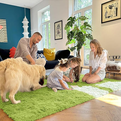 OLANLY 5x7 Machine Washable Large Area Rugs for Living Room, Bedroom, Soft Fluffy Shaggy Bedside Rug, Indoor Floor Carpet for Kids Girls and Boys, Dorms, Nursery, Home Decor Aesthetic, Grass Green