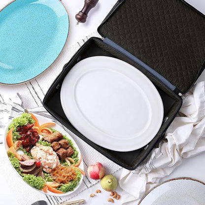 Platter Storage Case – Fine China Storage Containers Hard Shell, Quilted and Stackable 16”x 12.5”x 3.5” Platter Storage Container with Handles and Felt Dividers for Moving and Seasonal Storage, Blue