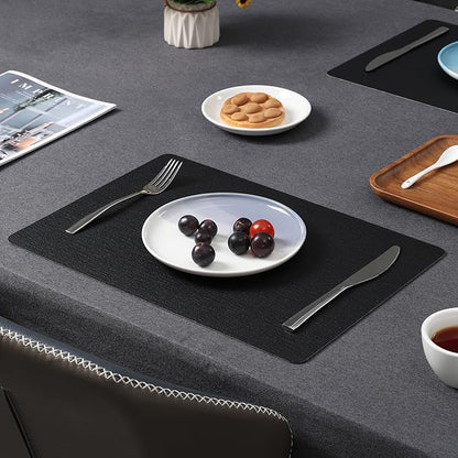 Myir JUN Placemats Dual Sided, Faux Leather Place Mats Set of 6 Indoor Placemats for Dining Table Outdoor Placemats Square Non-Slip Washable Table Mats (Black, Set of 6)