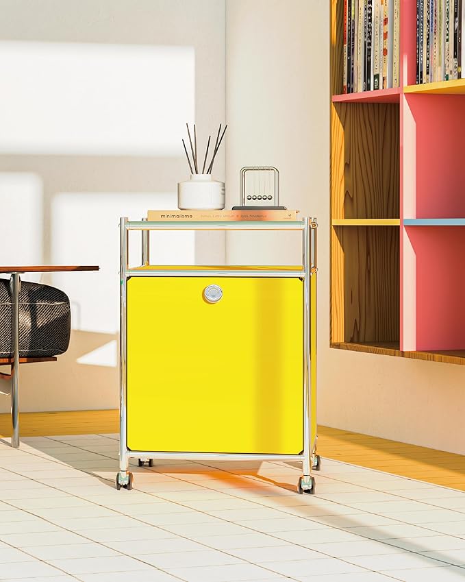Simplink Matte Storage Cart with Flap Door, Large Capacity Storage Cart with Detachable Wheels, DIY Modern Home Furnishing, Great for Home, Office, Bedroom, Kitchen (Matt Yellow)