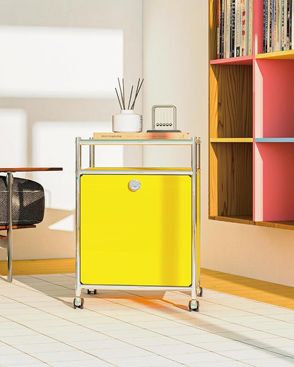 Simplink Matte Storage Cart with Flap Door, Large Capacity Storage Cart with Detachable Wheels, DIY Modern Home Furnishing, Great for Home, Office, Bedroom, Kitchen (Matt Yellow)