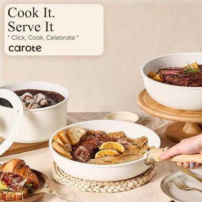 CAROTE 19pcs Pots and Pans Non Stick, Cookware Sets Detachable Handle, Induction Kitchen Pots and Pans,NonStick Cooking Set, Oven/Dishwasher/Fridge Safe, Space Saving