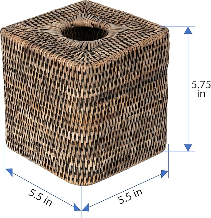 La Jolla Rattan Square Tissue Box Cover (Black-Wash)