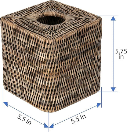 La Jolla Rattan Square Tissue Box Cover (Black-Wash)