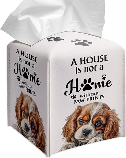 Grace Yonks Cute Cavalier King Tissue Box Cover Square, Cavalier King Dog Cube Case for Facial Tissues, 5.2" PU Leather(039)