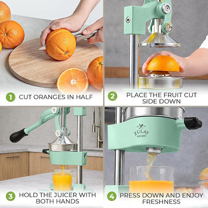 Zulay Kitchen Cast Iron Juicer - Heavy Duty Manual Juicer with Detachable Strainers for Easy Cleaning, Orange Juice Press for Citrus Fruits, Perfect for Bartenders, Juice Lovers & Health Enthusiasts