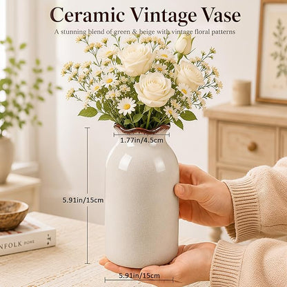 White Vase Ceramic Crackle Floral Vase for Modern Minimalism Nordic Home Bookshelf Living Room Table Centerpiece Decor