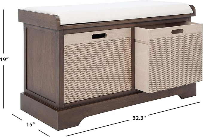 Safavieh Home Collection Landers Brown 2-Drawer/Cushion Storage Bench (Fully Assembled) BCH5702C