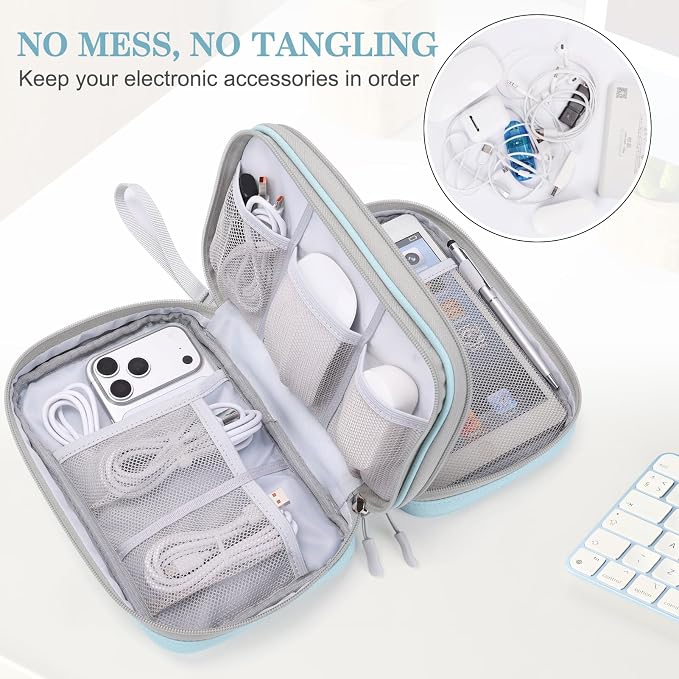 FYY Electronic Organizer, Large Travel Cable Organizer Bag Pouch Electronic Accessories Carry Case Portable Waterproof Double Layers All-in-One Storage Bag for Cable, Cord, Charger, Mint Green