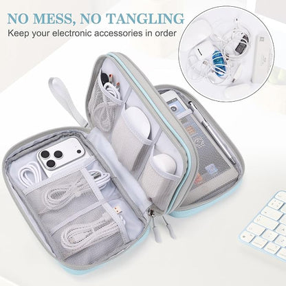 FYY Electronic Organizer, Large Travel Cable Organizer Bag Pouch Electronic Accessories Carry Case Portable Waterproof Double Layers All-in-One Storage Bag for Cable, Cord, Charger, Mint Green