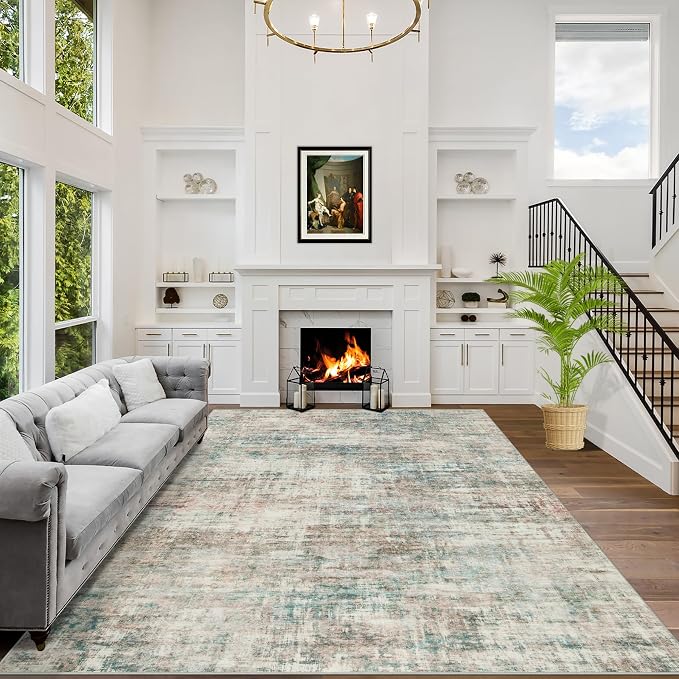6x9 Area Rugs Washable Rug: Large Modern Abstract Living Room Rug Soft Anti-Skid Thin Carpet Indoor Floor Non-Shedding Carpets for Bedroom Dining Room Farmhouse Nursery Home Office Multi Color