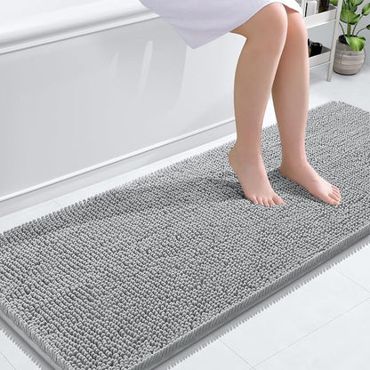 OLANLY Bathroom Runner Rugs 59x24, Soft Absorbent Chenille Bath Rugs, Rubber Backing Quick Dry, Machine Washable Long Bath Mats for Bathroom Floor, Tub and Shower, Home Decor Accessories, Light Grey