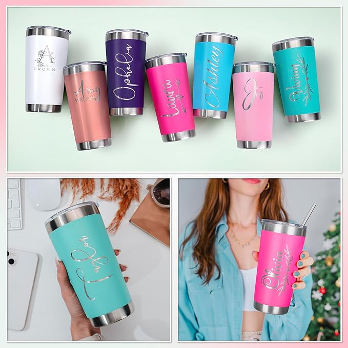 Be Burgundy Personalized Tumbler with Engraved Name - 12 Designs, 30 Oz Coffee Tumbler with Slider Lid, Rose Gold, Double Wall Insulated - Gift for Mom, Women, Personalized Gift for Her