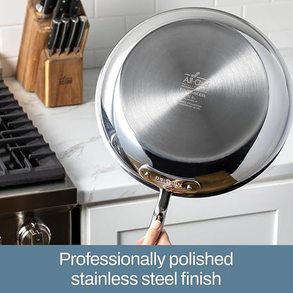 All-Clad D3® Stainless Steel 10 inch Frying Pan Covered- Made in the USA- The Original Bonded Professional Cookware- Oven Safe & Induction Compatible